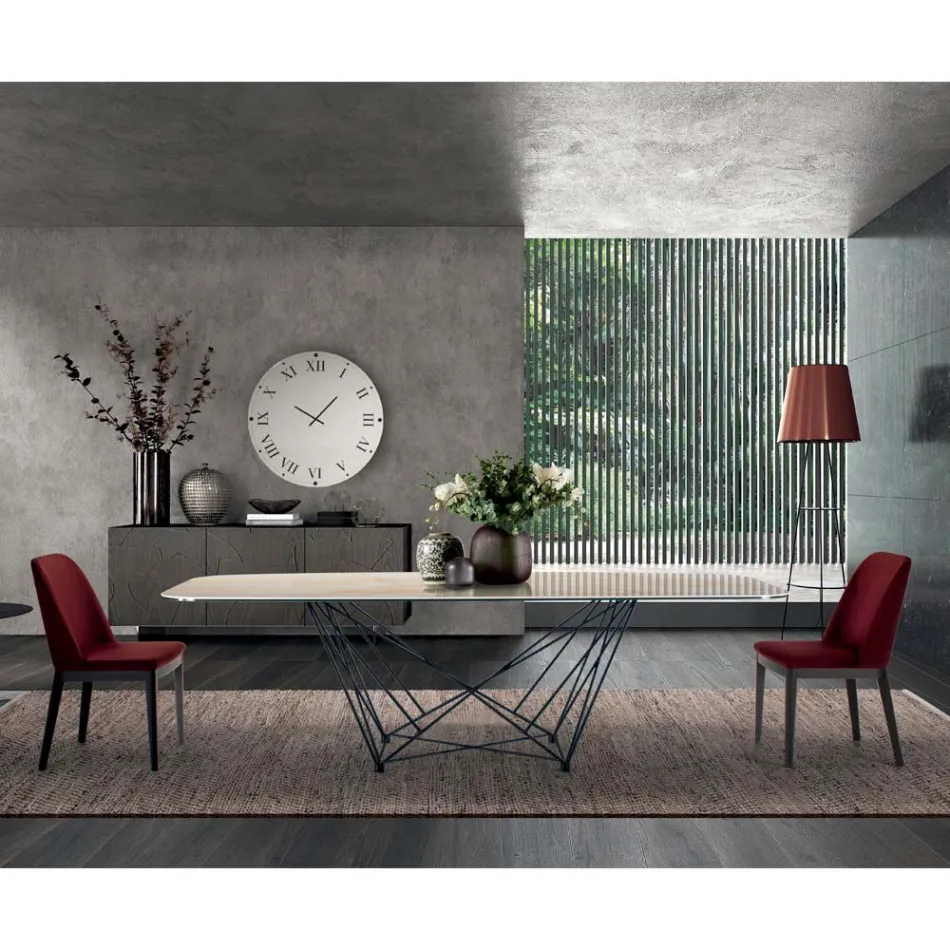 Pevný stůl se sudovou keramickou deskou a ocelovou základnou Vyrobeno v Itálii - Ezzellino Viadurini