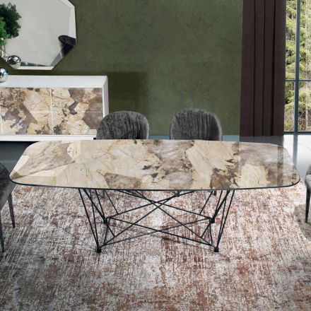 Pevný stůl se sudovou keramickou deskou a ocelovou základnou Made in Italy - Ezzellino Viadurini
