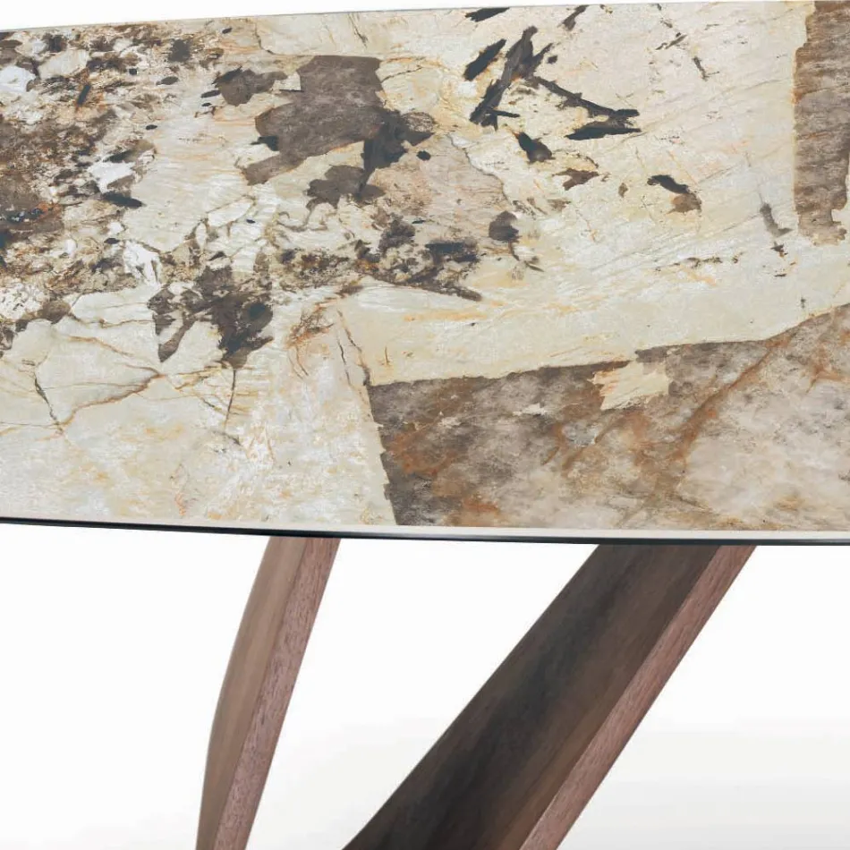 Pevný stůl do obývacího pokoje s dřevěnou základnou Vyrobeno v Itálii - Equatore Viadurini