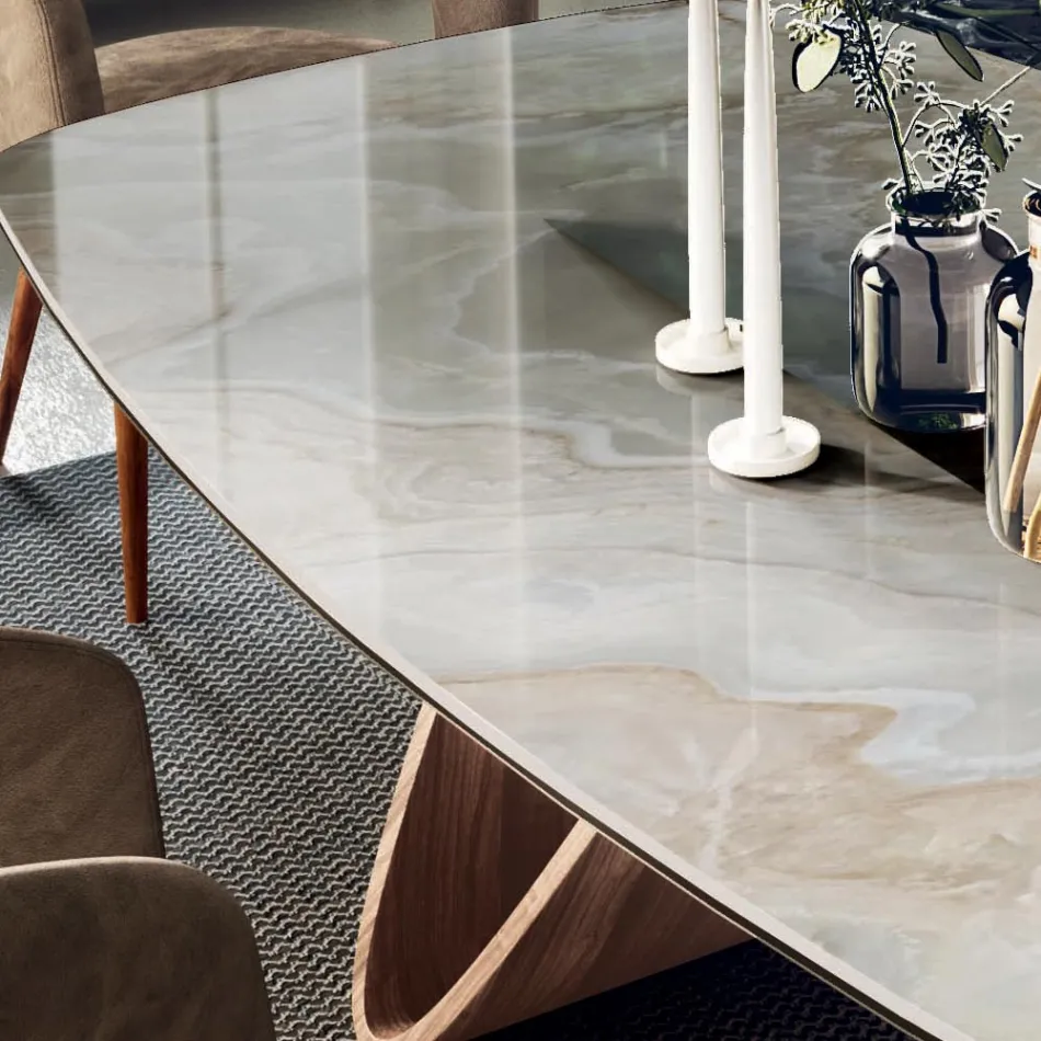 Pevný stůl do obývacího pokoje s dřevěnou základnou Vyrobeno v Itálii - Equatore Viadurini