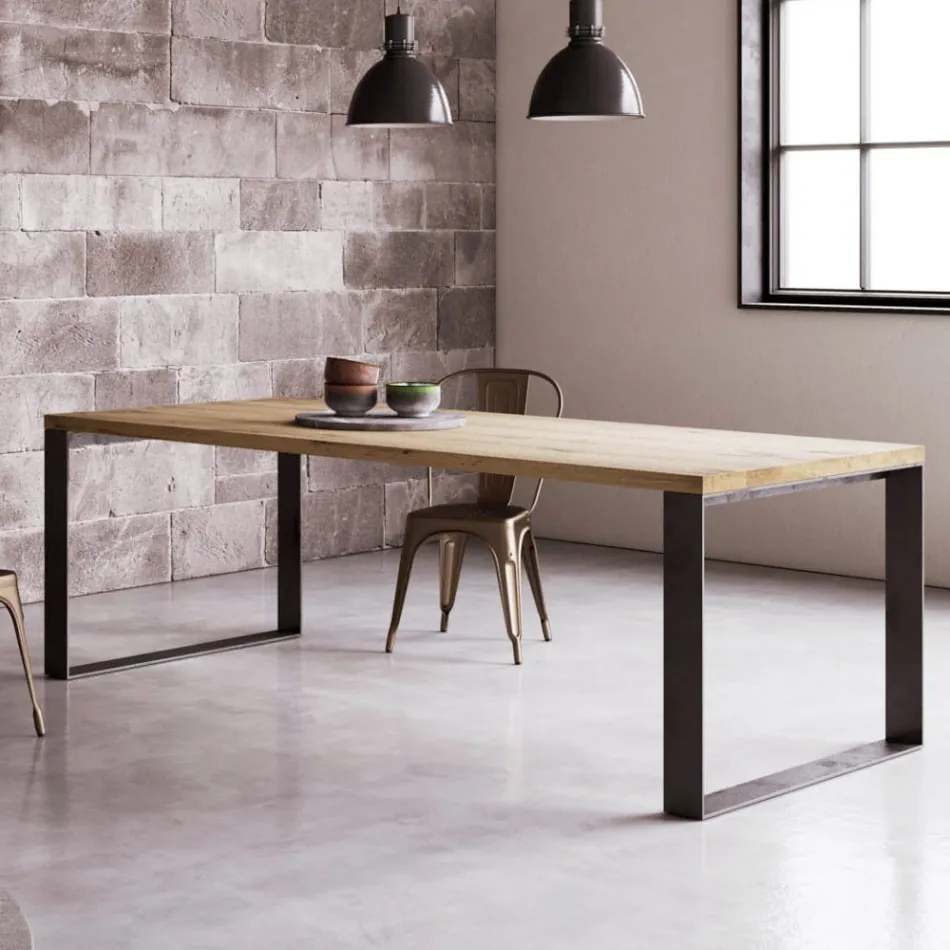 Pevný stůl z přírodní štípané dubové dýhy Made in Italy - Telmerini Viadurini