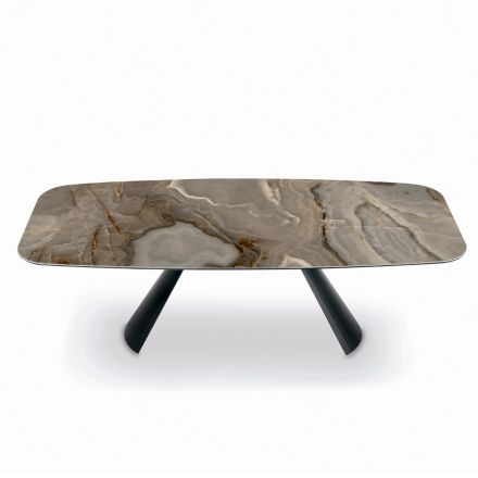 Pevný keramický stůl a základna z černě lakované oceli Made in Italy – Brýle Viadurini