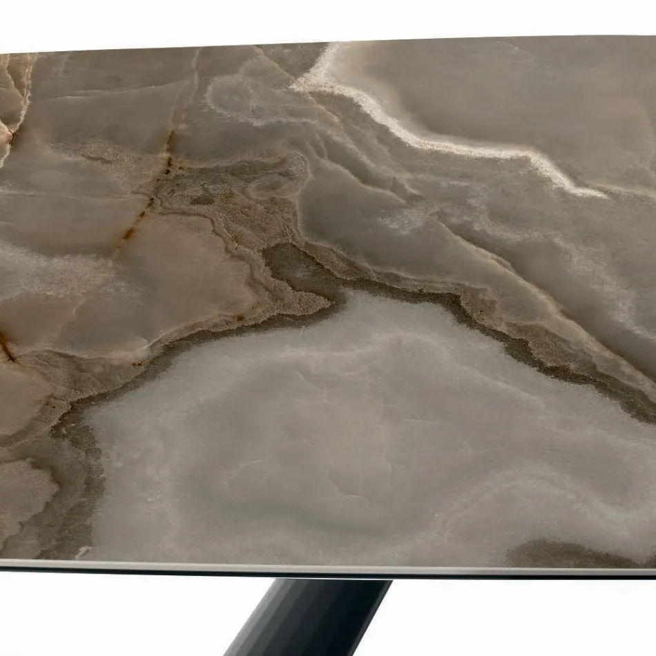 Pevný keramický stůl a základna z černě lakované oceli Made in Italy – Brýle Viadurini