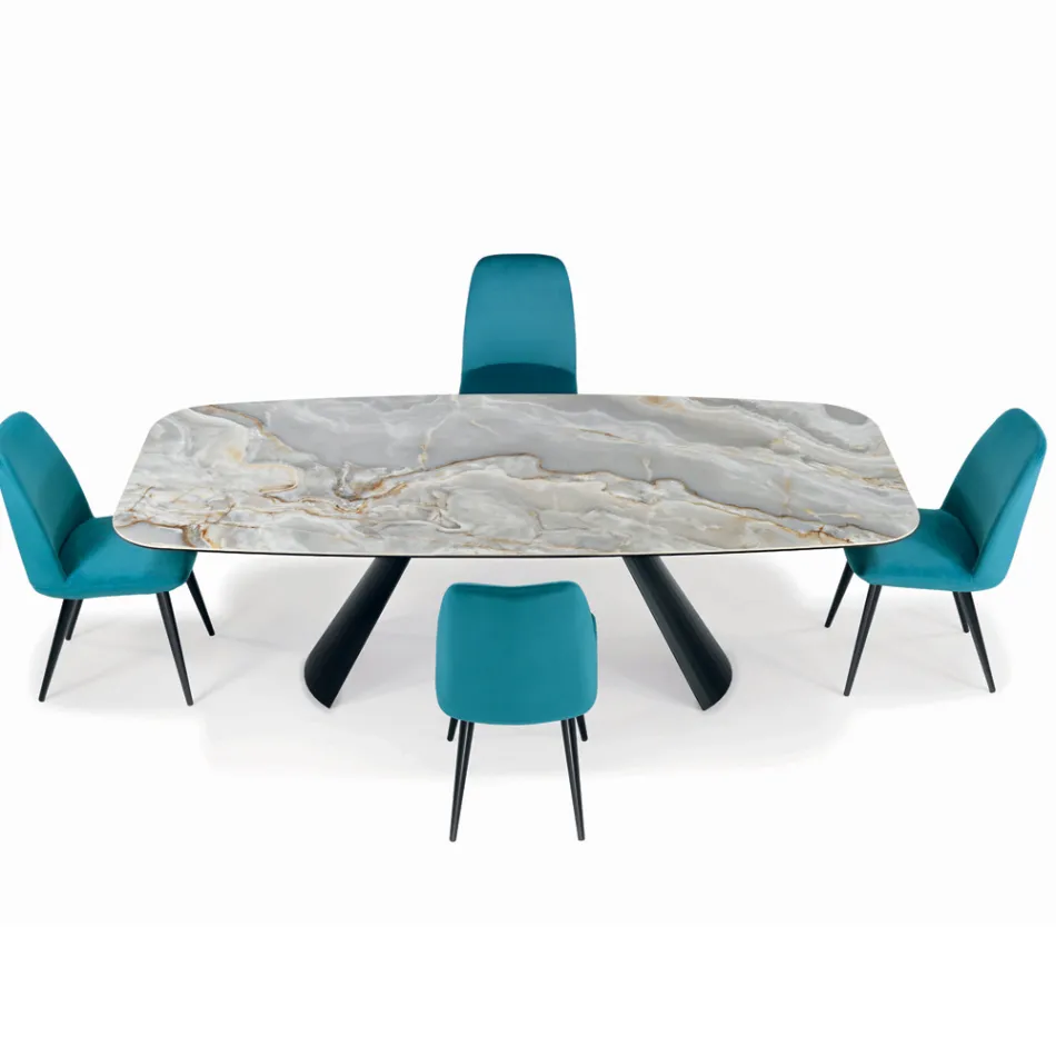 Pevný keramický stůl a základna z černě lakované oceli Made in Italy – Brýle Viadurini