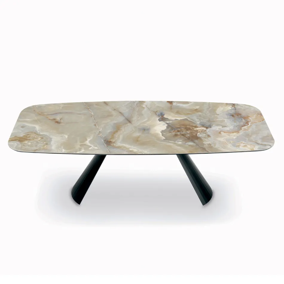 Pevný keramický stůl a základna z černě lakované oceli Made in Italy – Brýle Viadurini