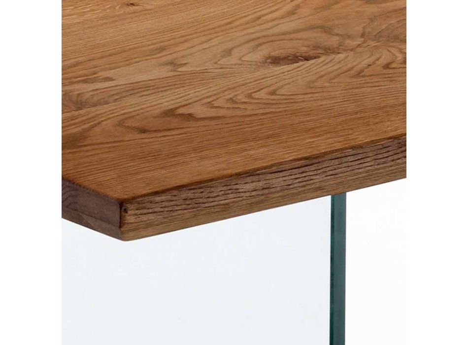 tvrdými tuhé dřevěný stůl s nohama ve Tito tvrzeného skla Viadurini