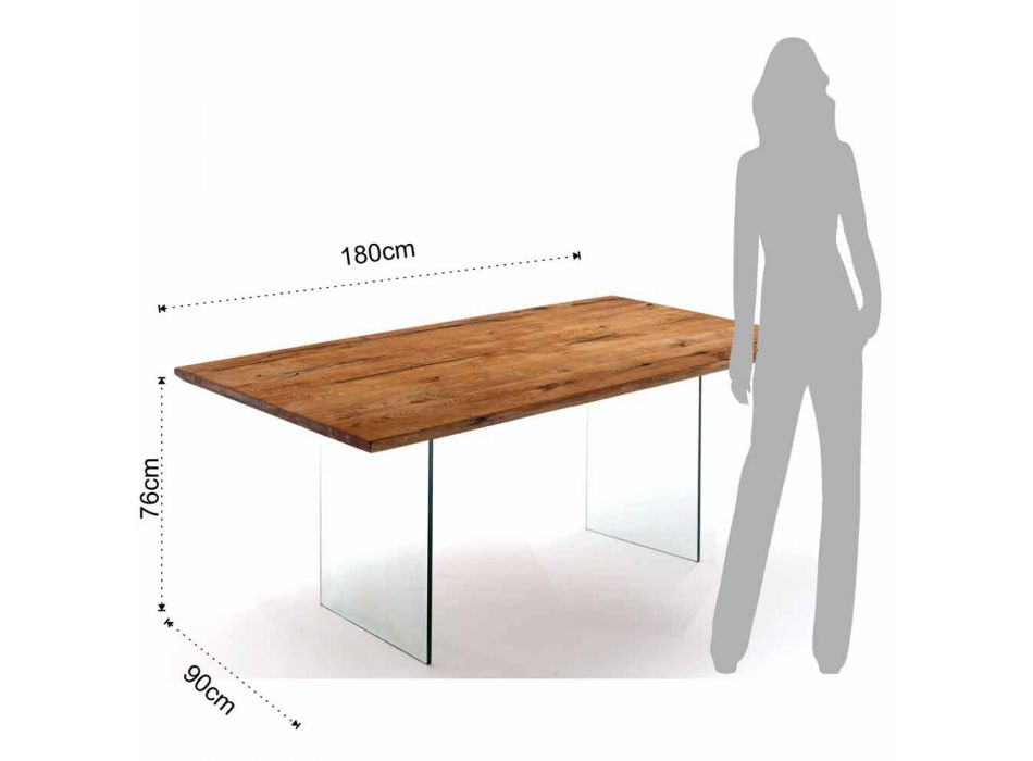 tvrdými tuhé dřevěný stůl s nohama ve Tito tvrzeného skla Viadurini