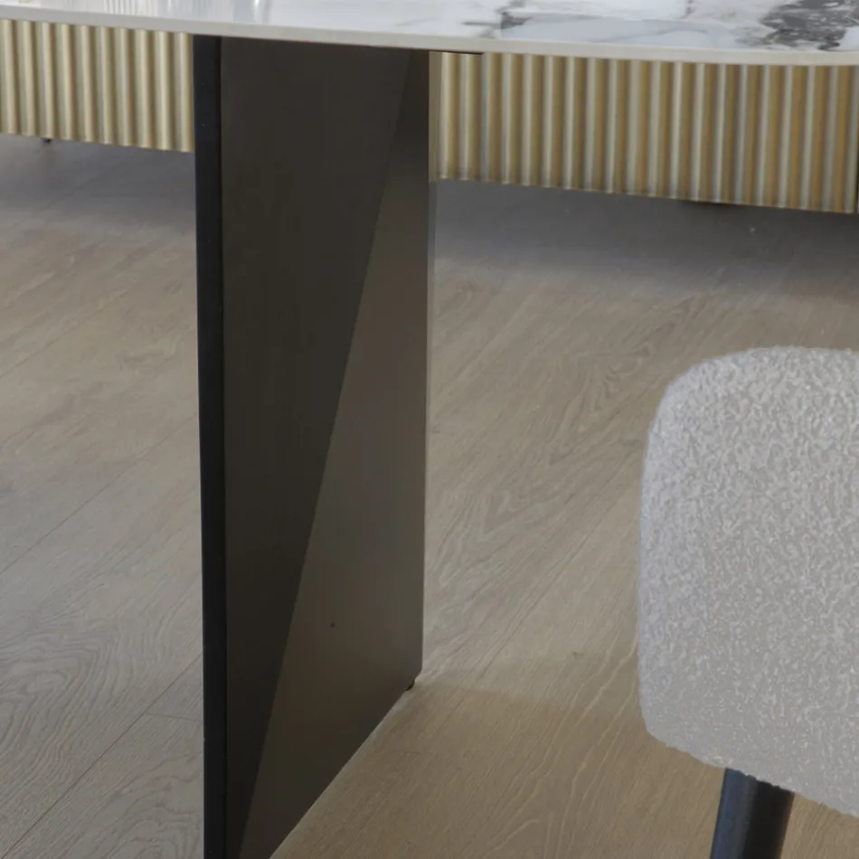 Pevný stůl z kovu a keramické desky Arabesque Glossy - Eronte Viadurini