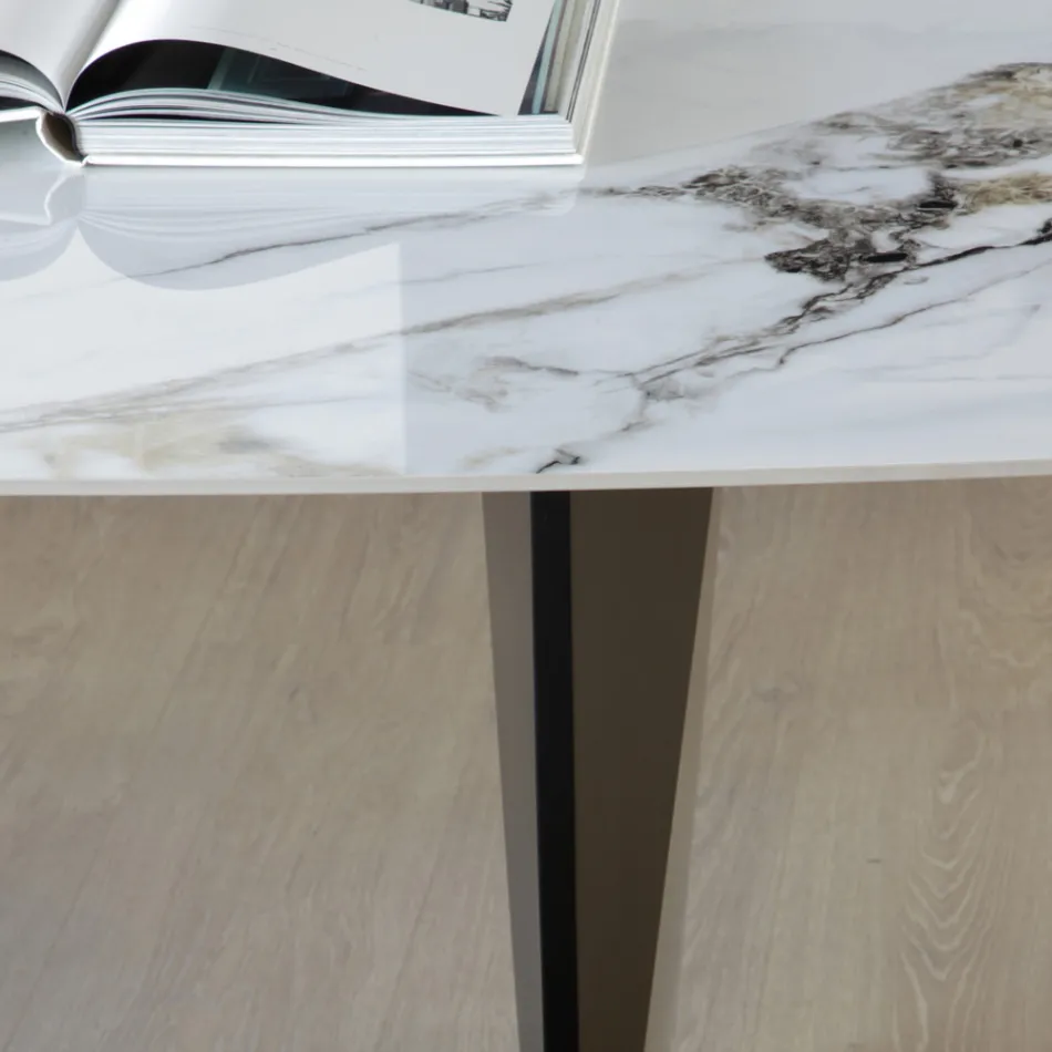 Pevný stůl z kovu a keramické desky Arabesque Glossy - Eronte Viadurini