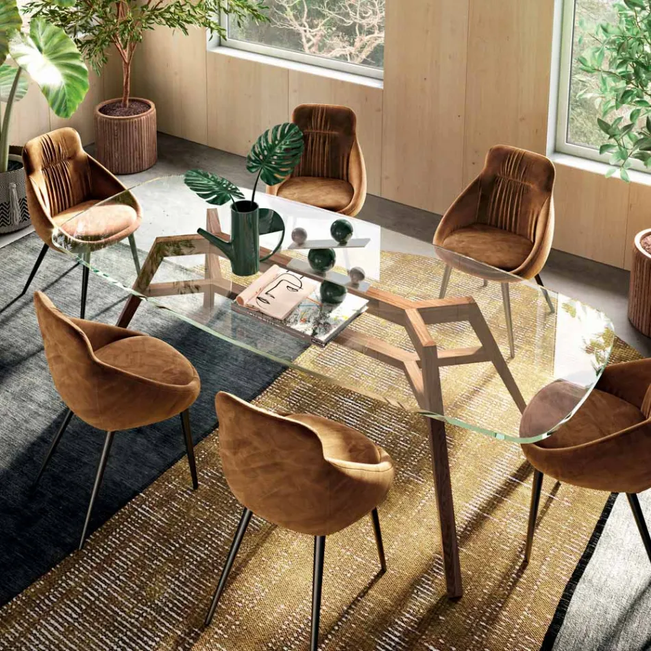 Pevný stůl z extra čirého skla a popela Made in Italy - North Viadurini