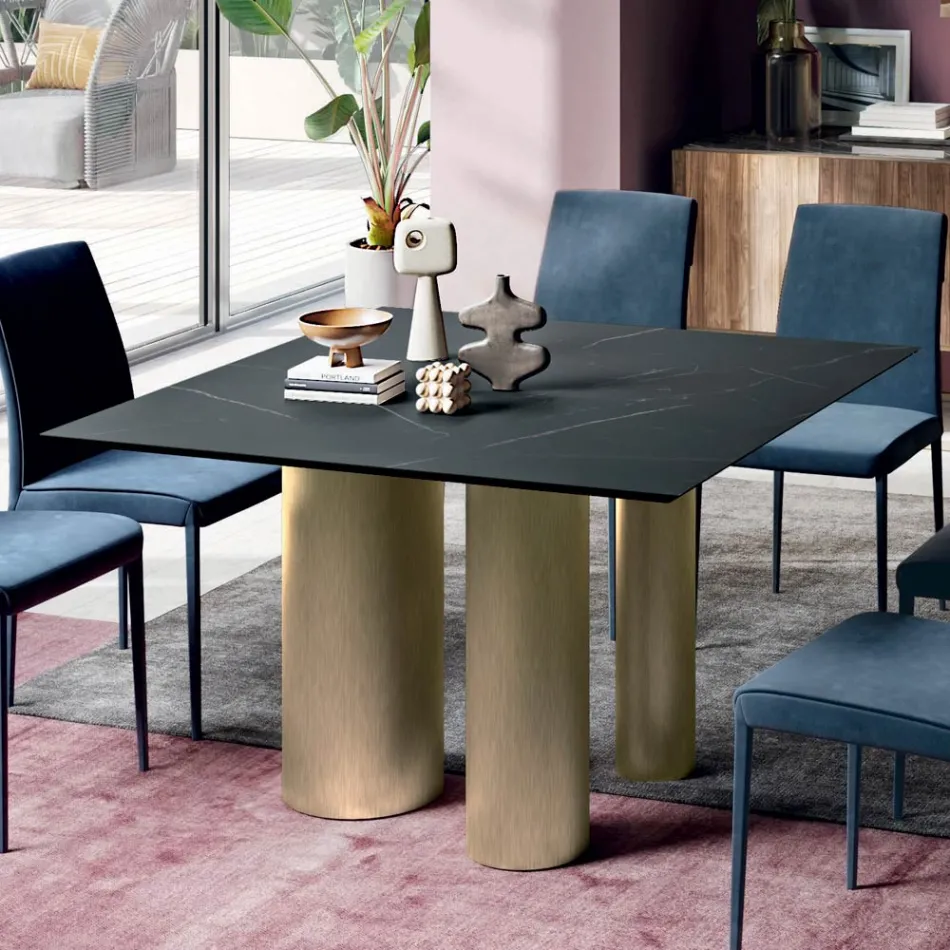 Pevný čtvercový stůl z laminátu a oceli Made in Italy - Nůžky Viadurini