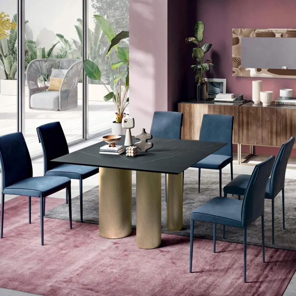 Pevný čtvercový stůl z laminátu a oceli Made in Italy - Nůžky Viadurini