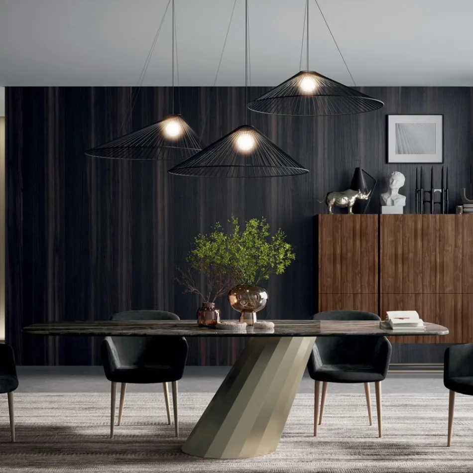 Pevný obdélníkový stůl z oceli a keramiky Made in Italy - Kalhoty Viadurini