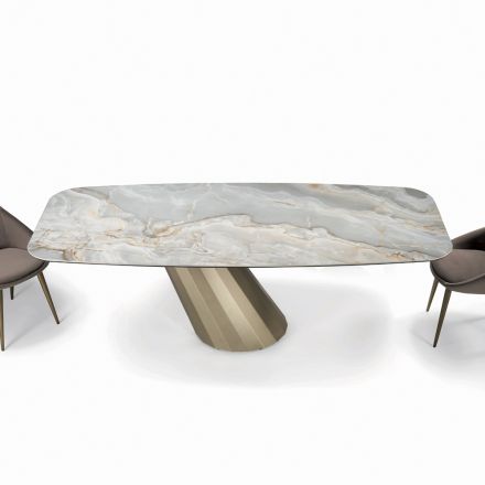 Pevný obdélníkový stůl z oceli a keramiky Made in Italy - Kalhoty Viadurini