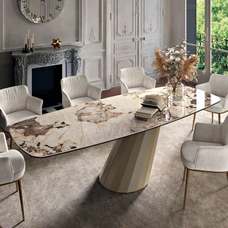 Pevný obdélníkový stůl z oceli a keramiky Made in Italy - Kalhoty Viadurini