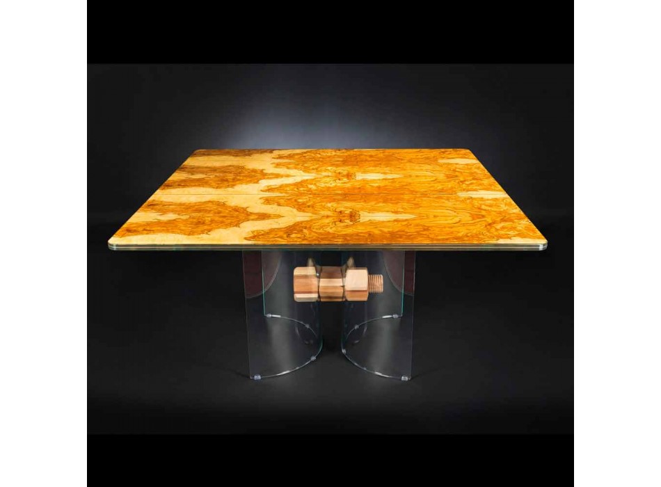 v olivové dřevo stůl a skleněné Portofino čtvercového tvaru Viadurini