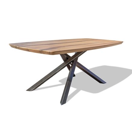 Stůl z masivního ořechového dřeva s kovovou základnou a šikmou hranou - Nora Viadurini
