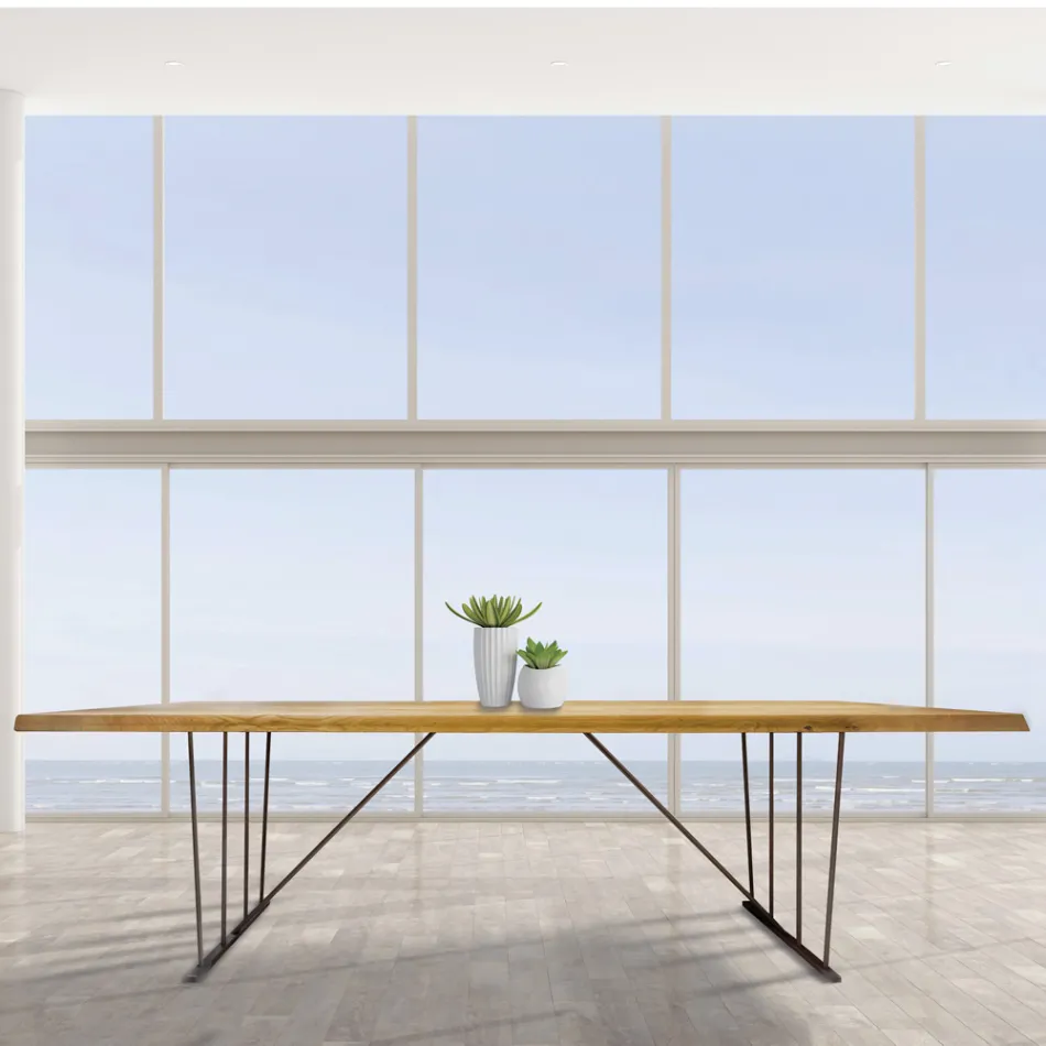 Masivní dubový stůl a kovové nohy Made in Italy - Consuelo Viadurini