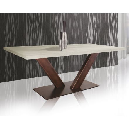 Stůl z pokoveného dubu s hranou listu a kov Made in Italy - Riad Viadurini