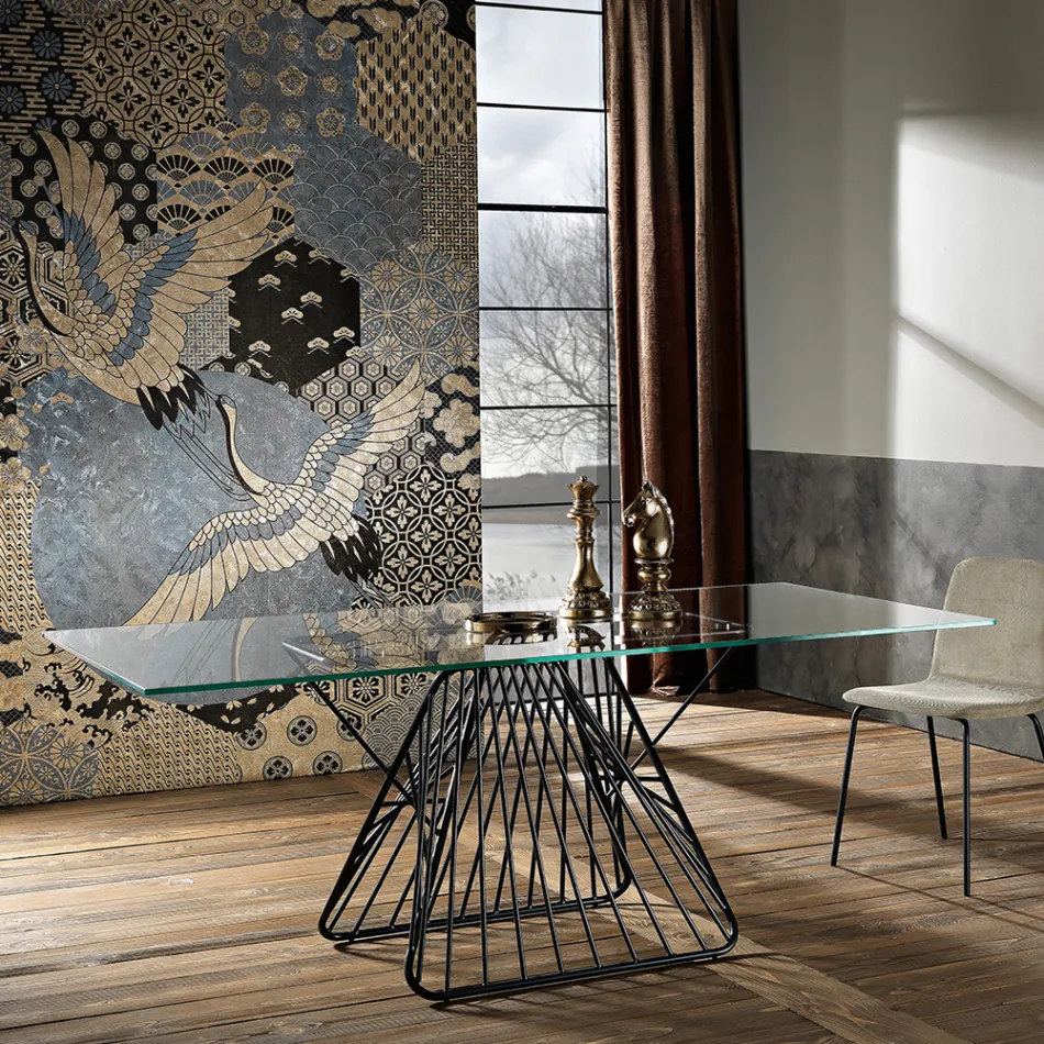 Moderní designový stůl z tvrzeného skla vyrobeného v Itálii, Mitia Viadurini