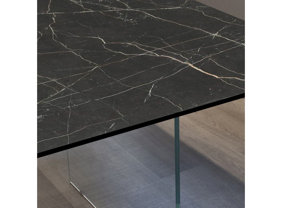 Obývací stůl z HPL s podnoží z temperovaného křišťálu Made in Italy - Noelia Viadurini