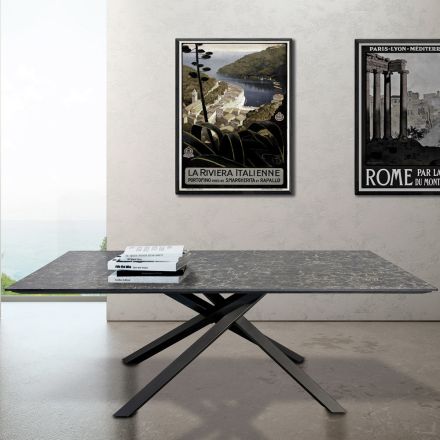 Obývací stůl z HPL s kovovou podnoží Iron Grey Made in Italy - Shagor Viadurini