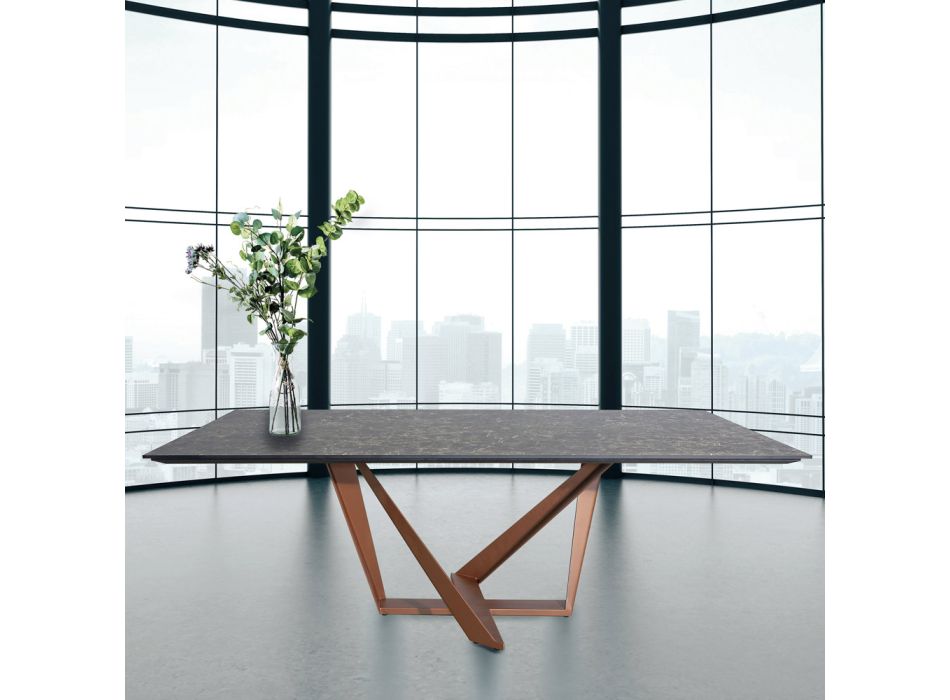 Obývací stůl z HPL s měděnou kovovou podnoží Nuvolato Made in Italy - Patty Viadurini