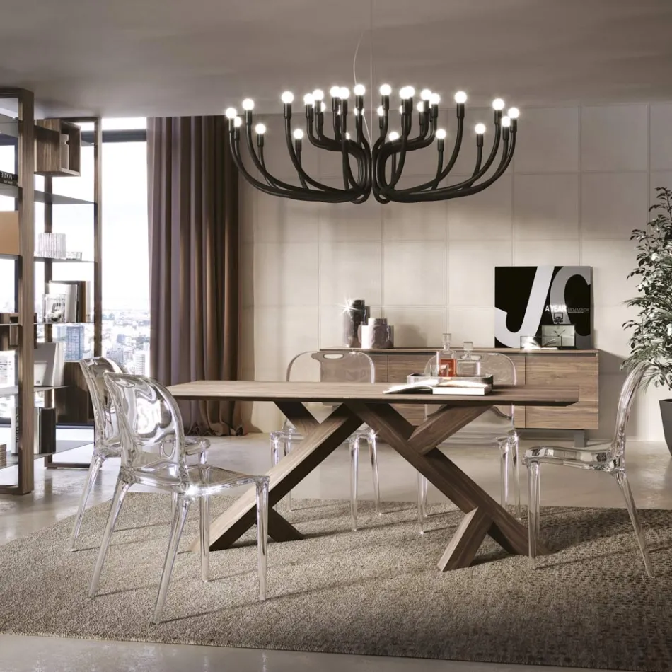 Obývací stůl z pravého masivního vázaného ořechu Made in Italy - Boromir Viadurini