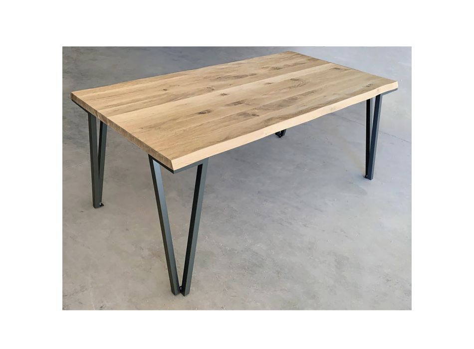 Obývací stůl z masivního dubu s kovovou základnou v horní části Made in Italy - Cedric Viadurini