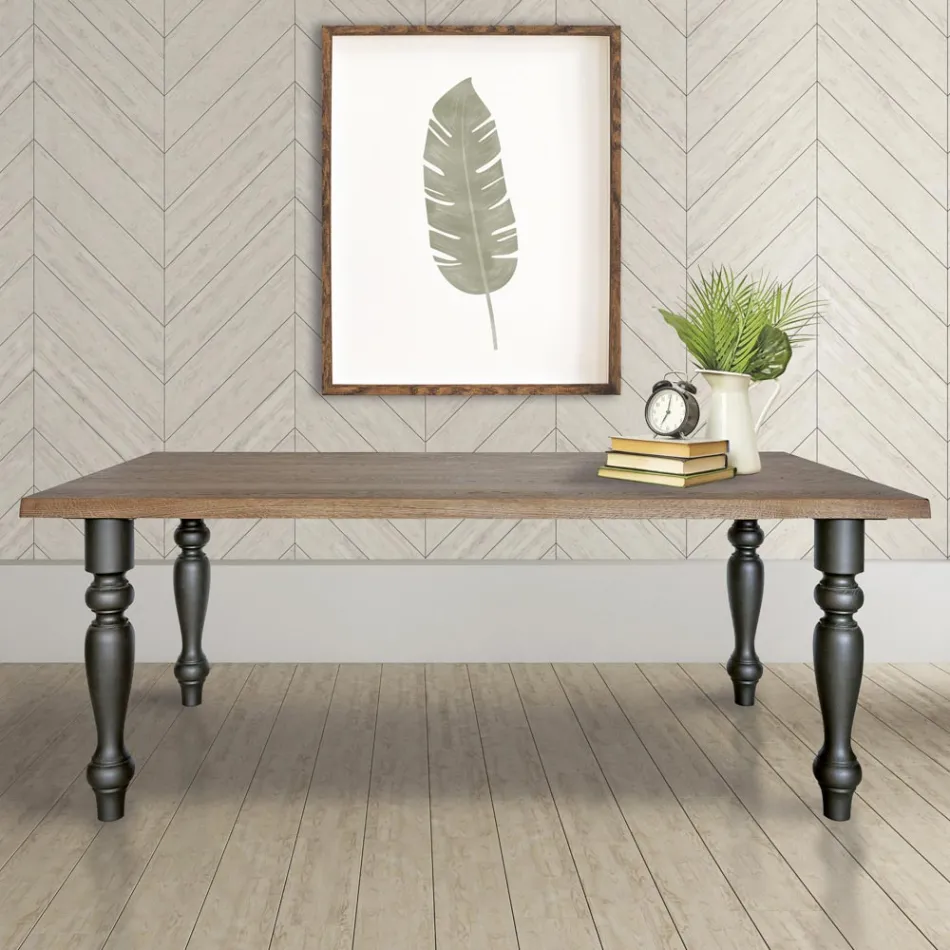 Obývací stůl pokovený masivním dubem Made in Italy - Geolier Viadurini