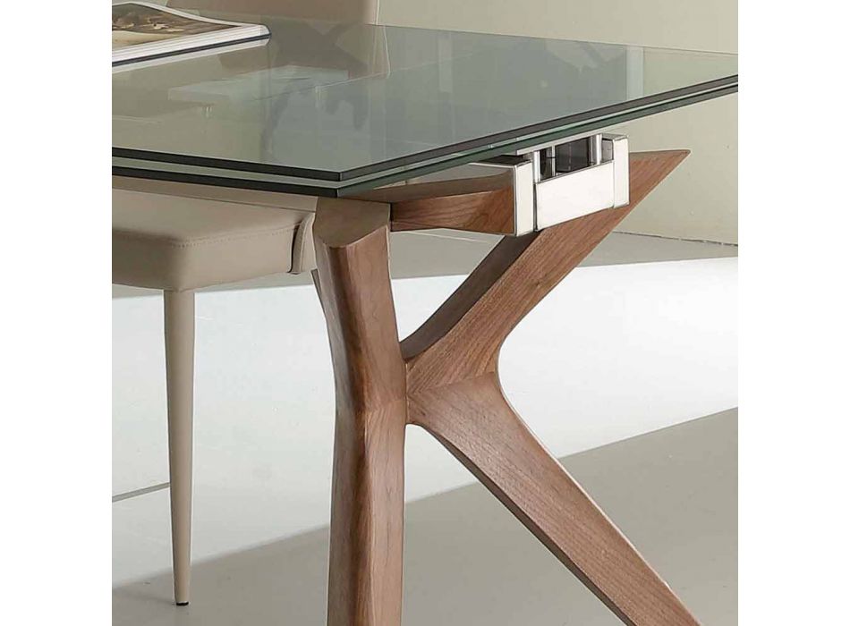 Moderní stolní Výsuvná z nerezové oceli a tvrzeného skla Kentucky Viadurini