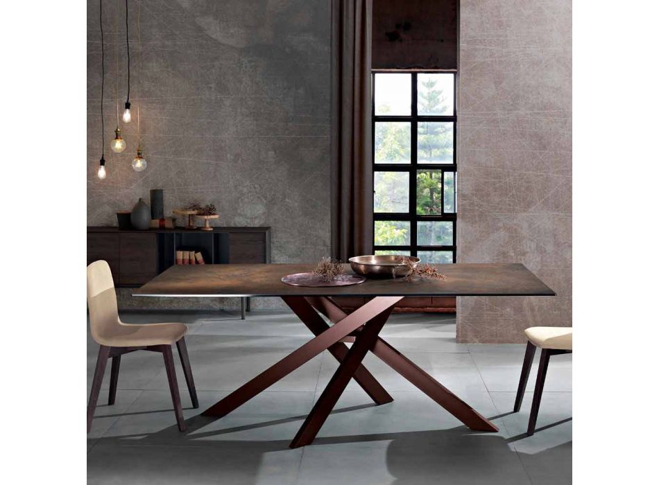 Moderní sklokeramický a kovový stůl vyrobený v Itálii, Dionigi Viadurini
