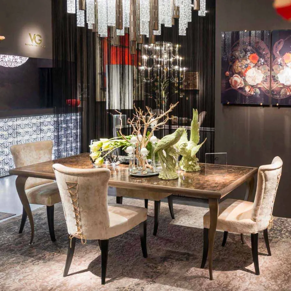 Tabulka neo-klasické s pevnou strukturou dřeva a mramorovou deskou Adam Viadurini