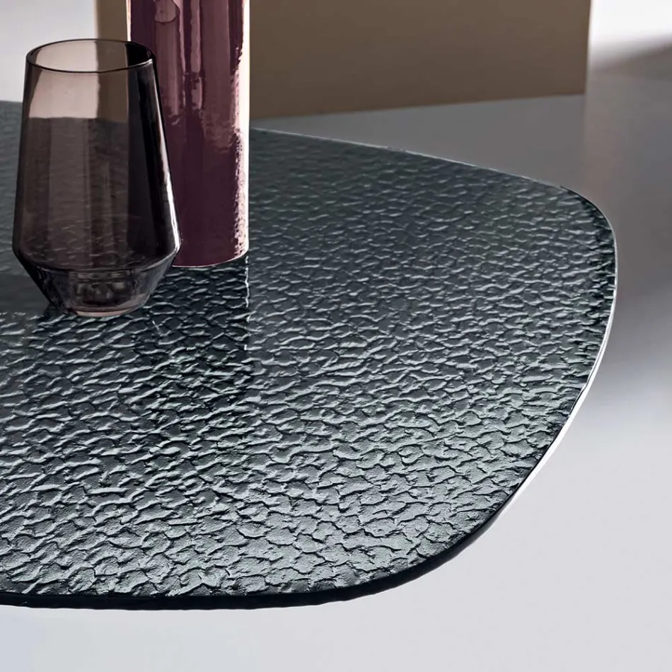 Oválný stůl 180x100 cm z kouřového tepaného skla a kovu - Domus Viadurini