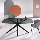 Oválný stůl 180x100 cm z kouřového tepaného skla a kovu - Domus Viadurini