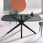 Oválný stůl 180x100 cm z kouřového tepaného skla a kovu - Domus Viadurini