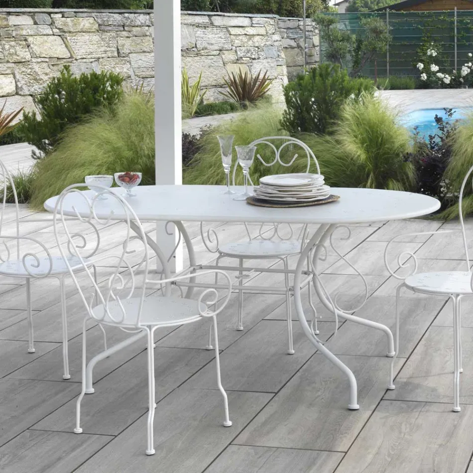 Oválný zahradní stůl vyrobený výhradně z kovu - Archiv Viadurini