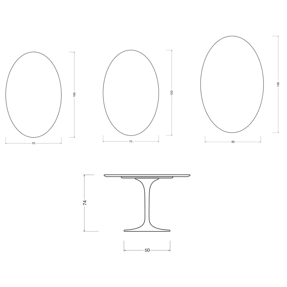Oválný stůl Tulip Saarinen H 74 cm z keramiky Florim Statuario Lucido - Scarlet Viadurini