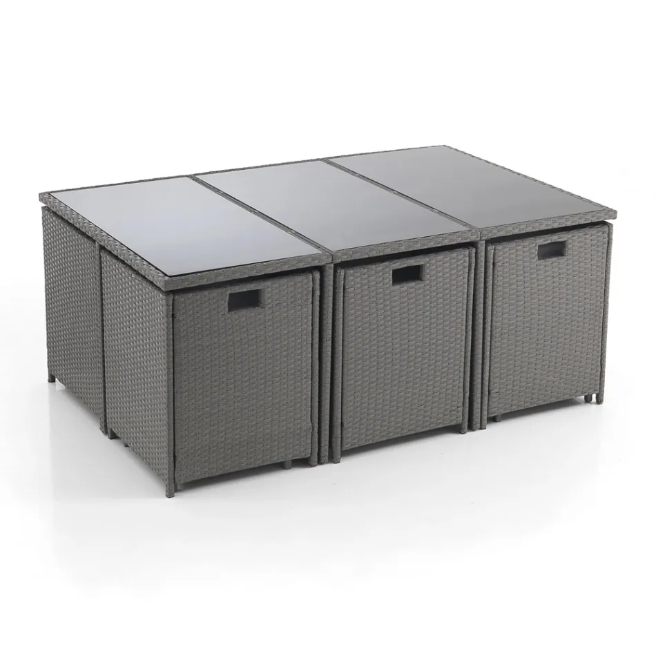 Vnitřní a venkovní stůl se 6 židlemi se sklopným opěradlem a 4 poufy - Venir Viadurini