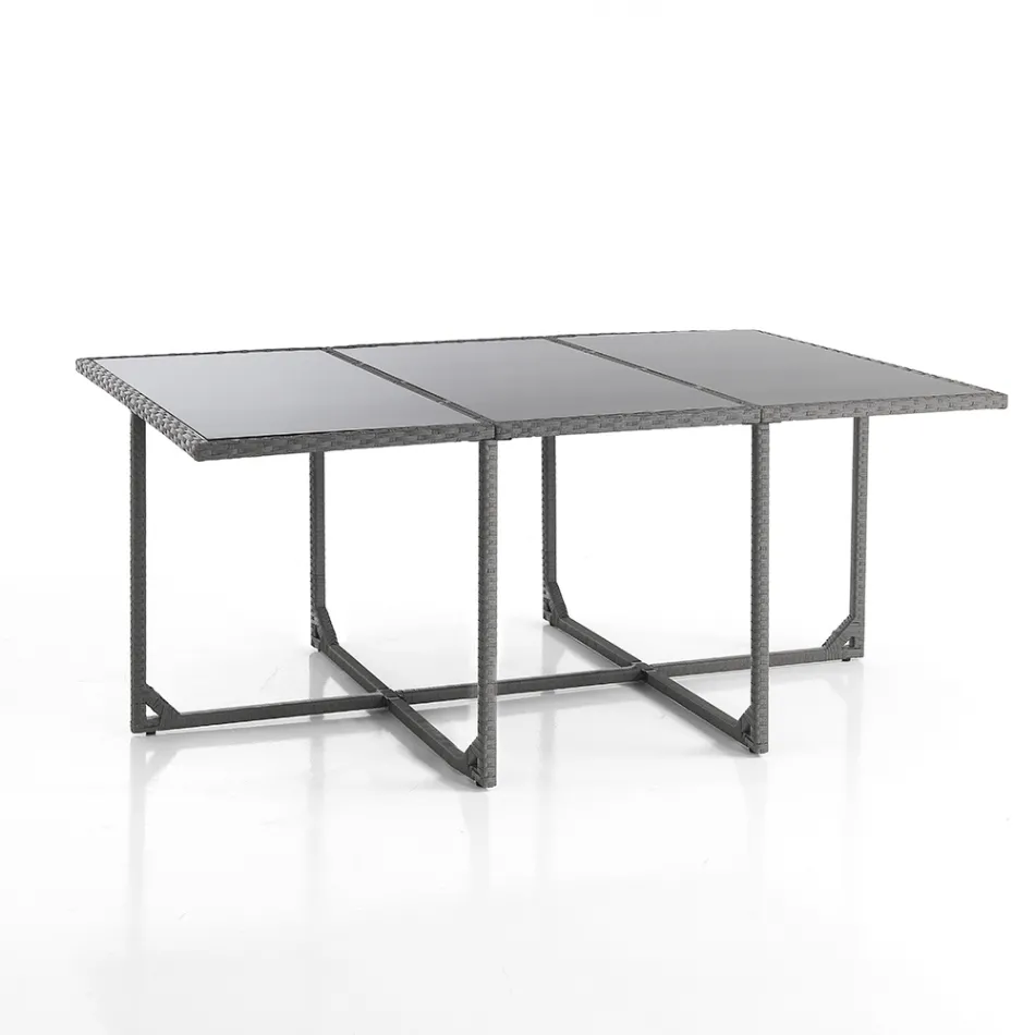 Vnitřní a venkovní stůl se 6 židlemi se sklopným opěradlem a 4 poufy - Venir Viadurini