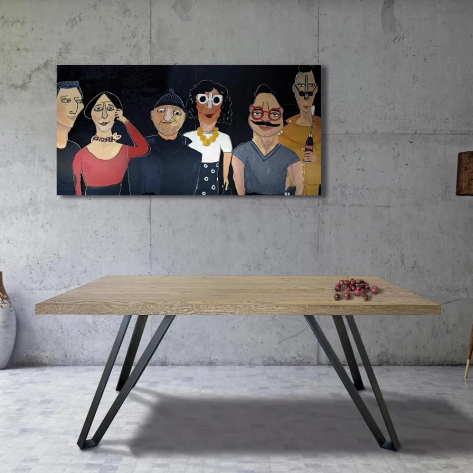 Pokovený stůl z vroubkovaného dubu Masellato a kovu Made in Italy - Luanda Viadurini