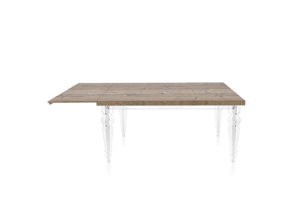 Rozkládací jídelní stůl na 255 cm z plexiskla a dřeva Made in Italy - Francoise Viadurini