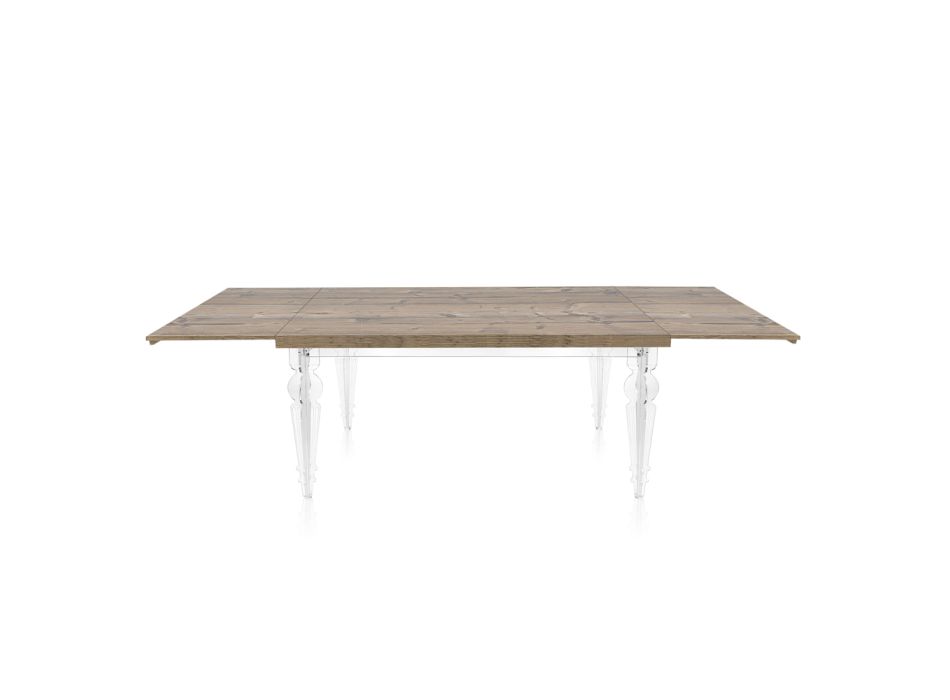 Rozkládací jídelní stůl na 255 cm z plexiskla a dřeva Made in Italy - Francoise Viadurini