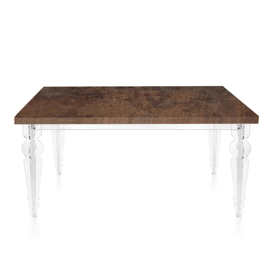 Rozkládací jídelní stůl na 255 cm z plexiskla a dřeva Made in Italy - Francoise Viadurini