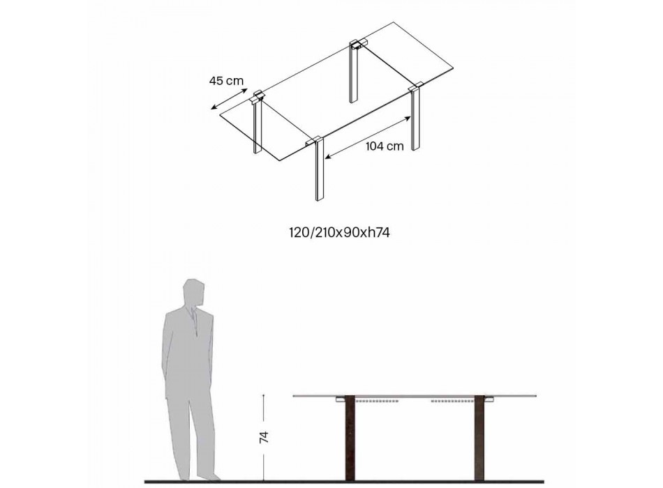 Roztažitelný jídelní stůl až 280 cm se skleněnou deskou vyrobenou v Itálii - Melo Viadurini