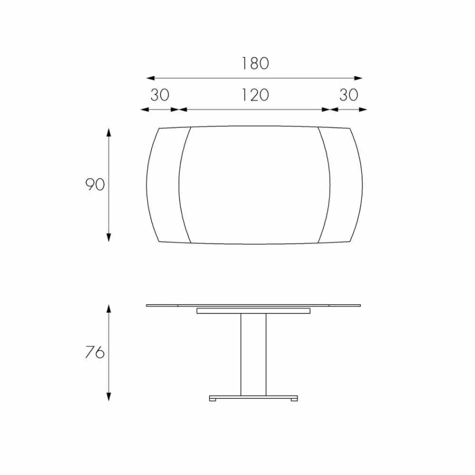 Rozkládací jídelní stůl ve skle a imitující kůži, L120 / 180xP90cm, Lelia Viadurini