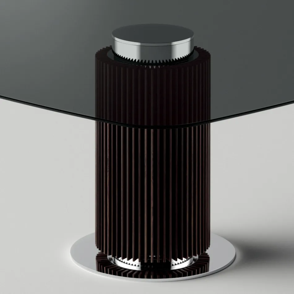 Jídelní stůl se čtvercovou skleněnou deskou a dřevěnou podnoží Made in Italy - Kuadro Viadurini