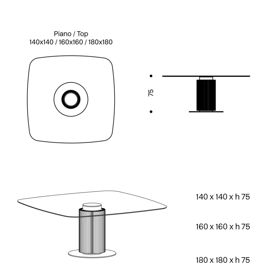 Jídelní stůl se čtvercovou skleněnou deskou a dřevěnou podnoží Made in Italy - Kuadro Viadurini