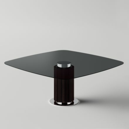 Jídelní stůl se čtvercovou skleněnou deskou a dřevěnou podnoží Made in Italy - Kuadro Viadurini
