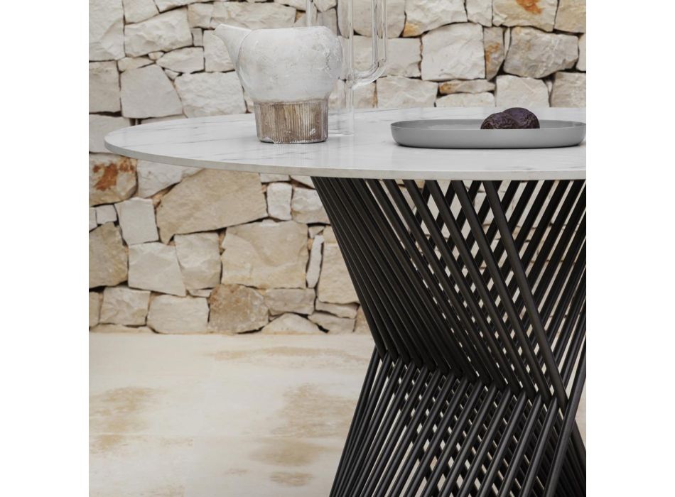 Venkovní jídelní stůl z hliníku a kameniny vyrobené v Itálii - Donovan Viadurini